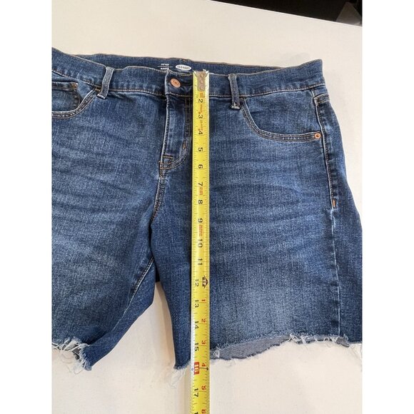 Old Navy Blue Jean Shorts 14 Fitted Stretch Raw Hem Cut off Summer Casual Beach - Picture 6 of 7
